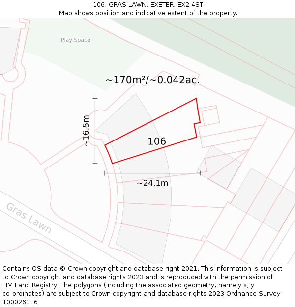 106, GRAS LAWN, EXETER, EX2 4ST: Plot and title map