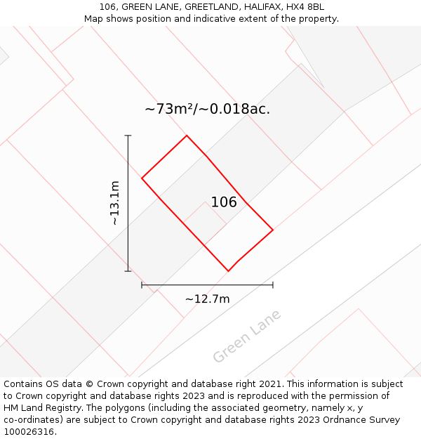 106, GREEN LANE, GREETLAND, HALIFAX, HX4 8BL: Plot and title map