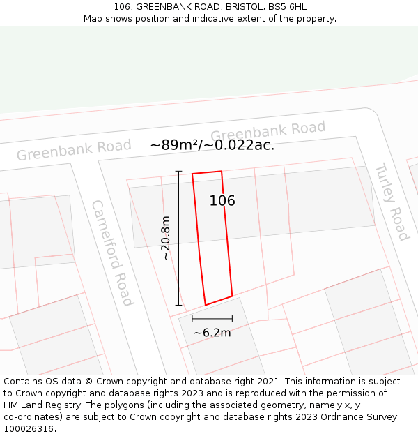106, GREENBANK ROAD, BRISTOL, BS5 6HL: Plot and title map