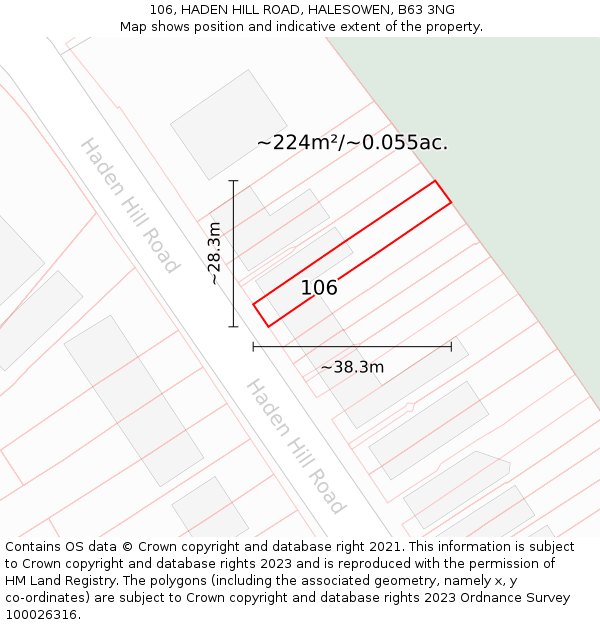 106, HADEN HILL ROAD, HALESOWEN, B63 3NG: Plot and title map