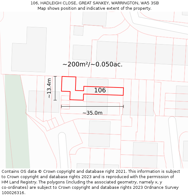 106, HADLEIGH CLOSE, GREAT SANKEY, WARRINGTON, WA5 3SB: Plot and title map