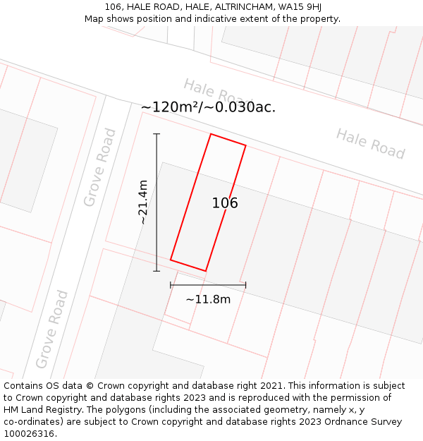 106, HALE ROAD, HALE, ALTRINCHAM, WA15 9HJ: Plot and title map