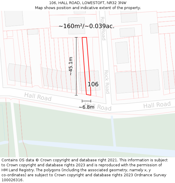 106, HALL ROAD, LOWESTOFT, NR32 3NW: Plot and title map