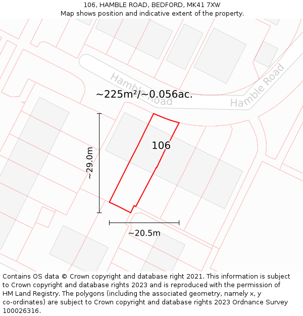 106, HAMBLE ROAD, BEDFORD, MK41 7XW: Plot and title map