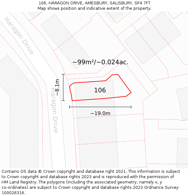 106, HARAGON DRIVE, AMESBURY, SALISBURY, SP4 7FT: Plot and title map