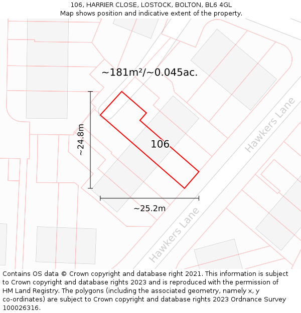 106, HARRIER CLOSE, LOSTOCK, BOLTON, BL6 4GL: Plot and title map