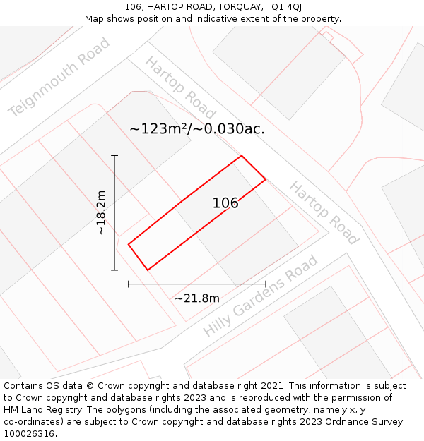 106, HARTOP ROAD, TORQUAY, TQ1 4QJ: Plot and title map