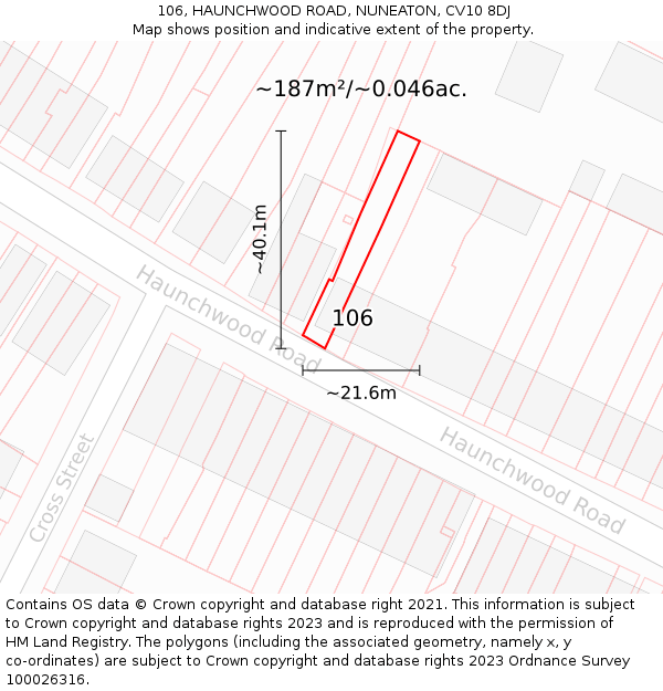 106, HAUNCHWOOD ROAD, NUNEATON, CV10 8DJ: Plot and title map