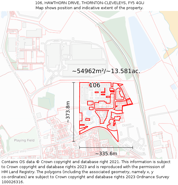106, HAWTHORN DRIVE, THORNTON-CLEVELEYS, FY5 4GU: Plot and title map