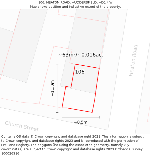 106, HEATON ROAD, HUDDERSFIELD, HD1 4JW: Plot and title map