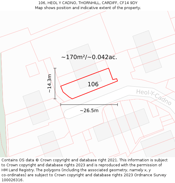 106, HEOL Y CADNO, THORNHILL, CARDIFF, CF14 9DY: Plot and title map