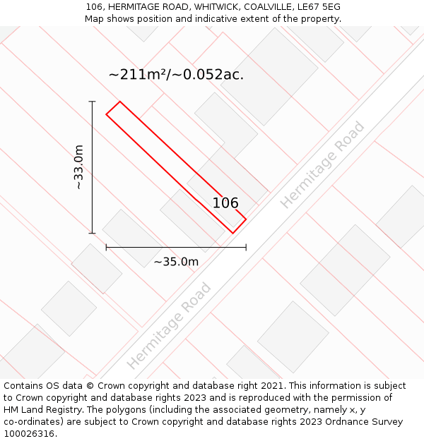 106, HERMITAGE ROAD, WHITWICK, COALVILLE, LE67 5EG: Plot and title map