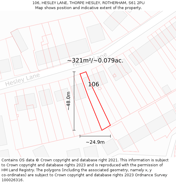 106, HESLEY LANE, THORPE HESLEY, ROTHERHAM, S61 2PU: Plot and title map
