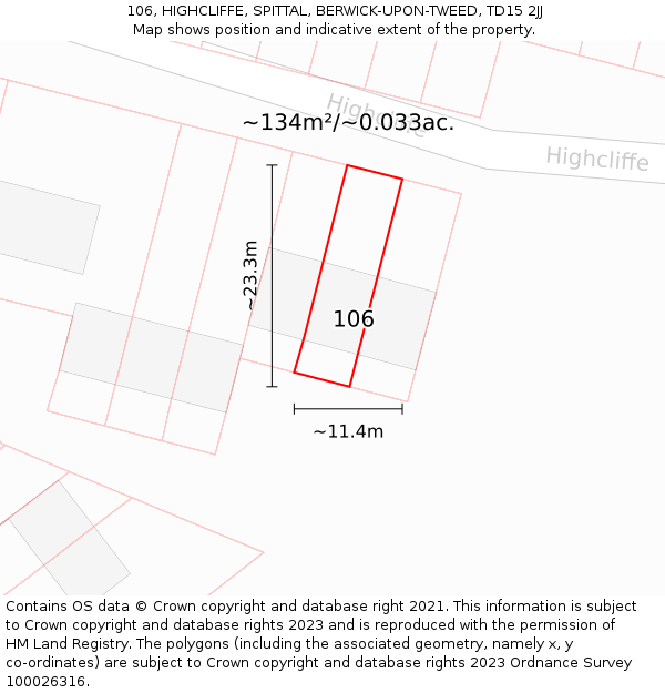 106, HIGHCLIFFE, SPITTAL, BERWICK-UPON-TWEED, TD15 2JJ: Plot and title map