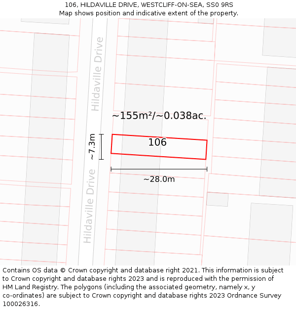 106, HILDAVILLE DRIVE, WESTCLIFF-ON-SEA, SS0 9RS: Plot and title map