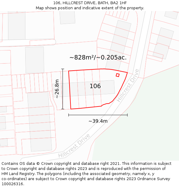 106, HILLCREST DRIVE, BATH, BA2 1HF: Plot and title map