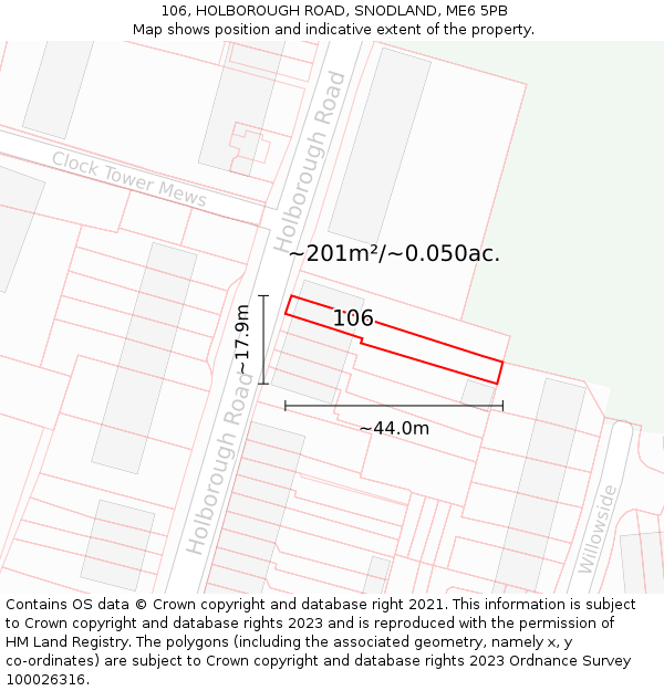 106, HOLBOROUGH ROAD, SNODLAND, ME6 5PB: Plot and title map