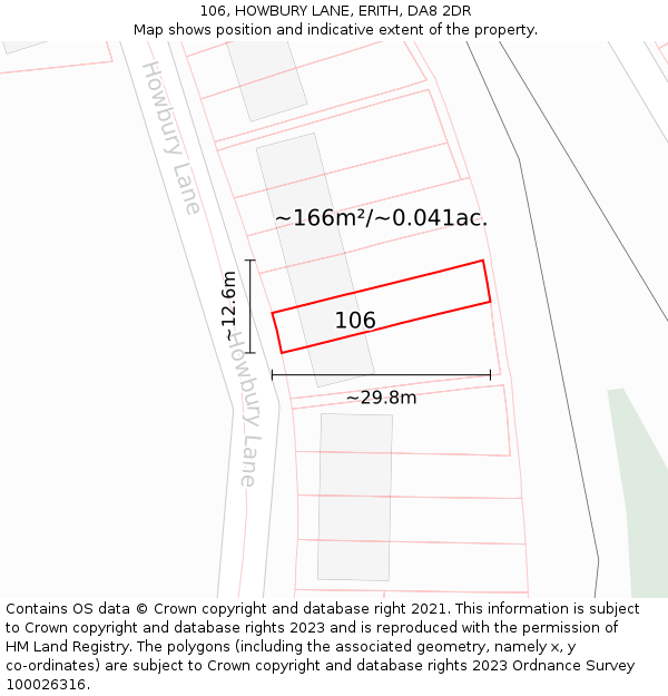 106, HOWBURY LANE, ERITH, DA8 2DR: Plot and title map