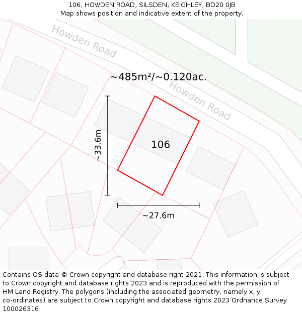 106, HOWDEN ROAD, SILSDEN, KEIGHLEY, BD20 0JB: Plot and title map