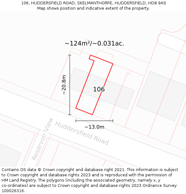 106, HUDDERSFIELD ROAD, SKELMANTHORPE, HUDDERSFIELD, HD8 9AS: Plot and title map