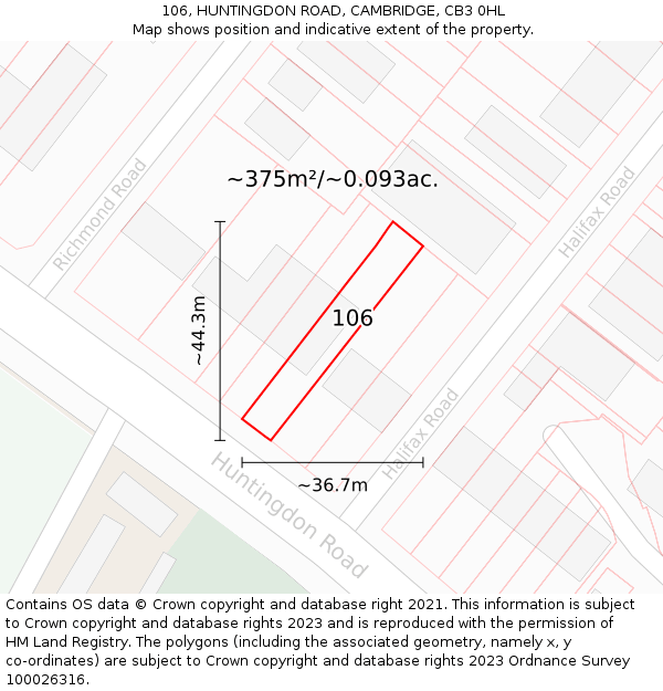 106, HUNTINGDON ROAD, CAMBRIDGE, CB3 0HL: Plot and title map