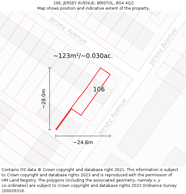 106, JERSEY AVENUE, BRISTOL, BS4 4QZ: Plot and title map