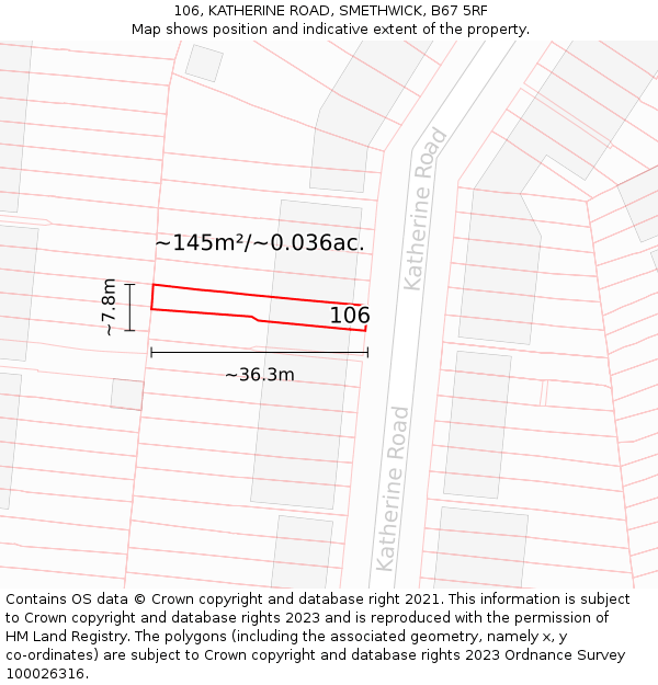 106, KATHERINE ROAD, SMETHWICK, B67 5RF: Plot and title map