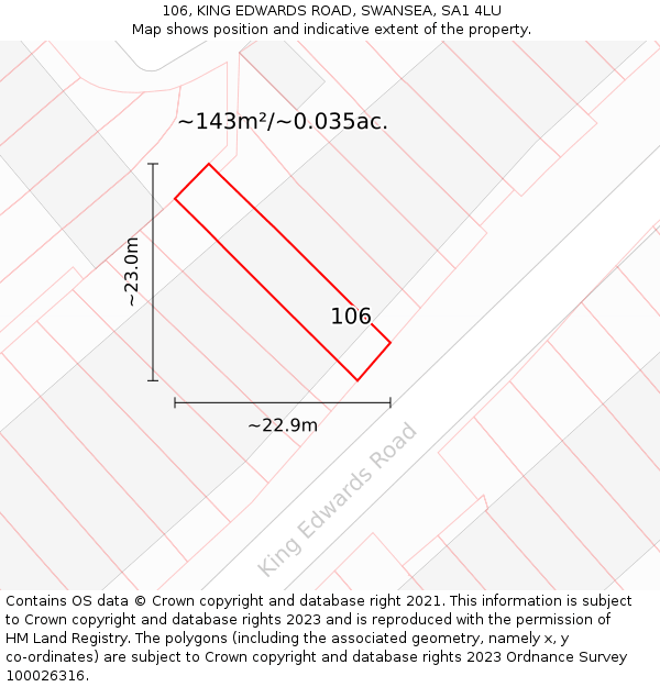 106, KING EDWARDS ROAD, SWANSEA, SA1 4LU: Plot and title map