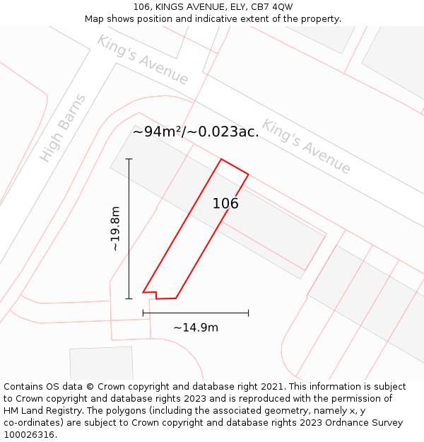 106, KINGS AVENUE, ELY, CB7 4QW: Plot and title map
