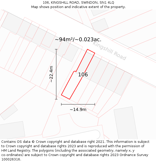 106, KINGSHILL ROAD, SWINDON, SN1 4LQ: Plot and title map