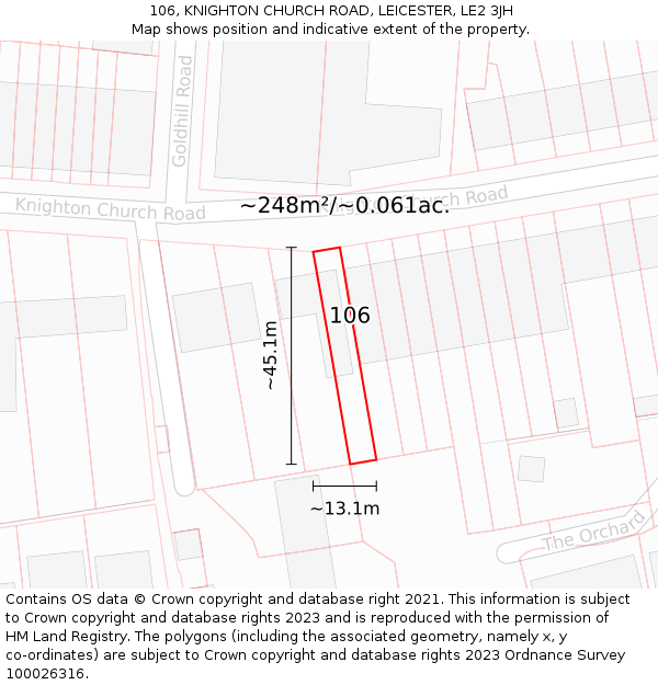 106, KNIGHTON CHURCH ROAD, LEICESTER, LE2 3JH: Plot and title map