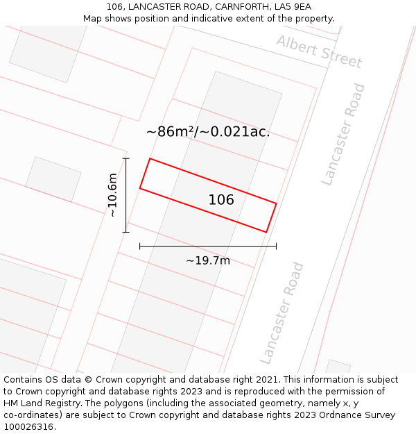 106, LANCASTER ROAD, CARNFORTH, LA5 9EA: Plot and title map