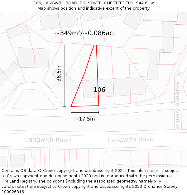 106, LANGWITH ROAD, BOLSOVER, CHESTERFIELD, S44 6HW: Plot and title map