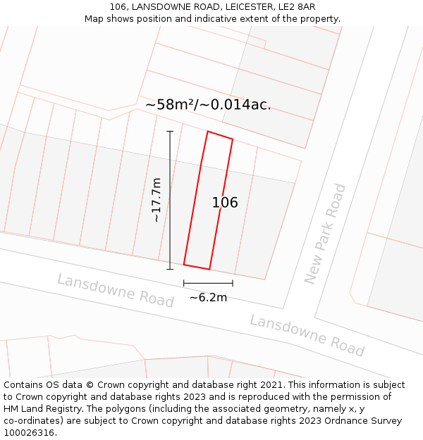 106, LANSDOWNE ROAD, LEICESTER, LE2 8AR: Plot and title map