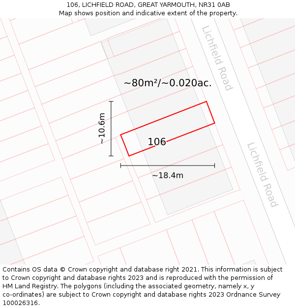 106, LICHFIELD ROAD, GREAT YARMOUTH, NR31 0AB: Plot and title map