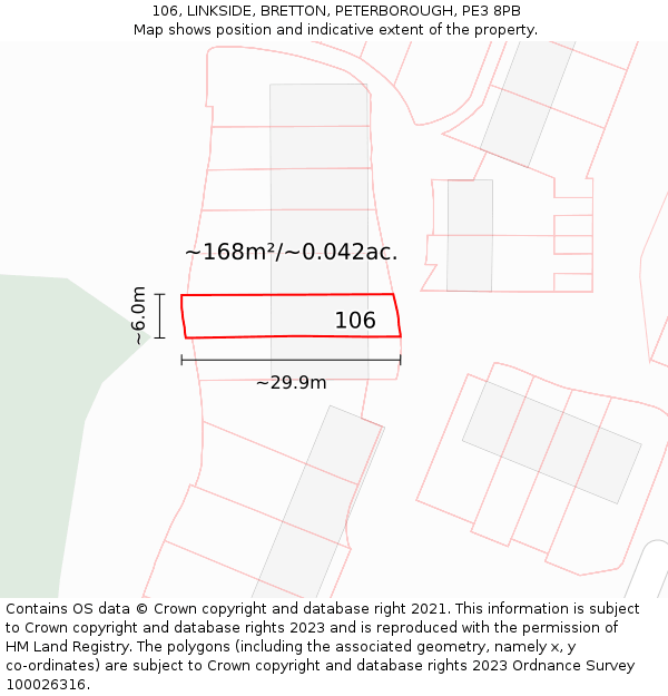 106, LINKSIDE, BRETTON, PETERBOROUGH, PE3 8PB: Plot and title map