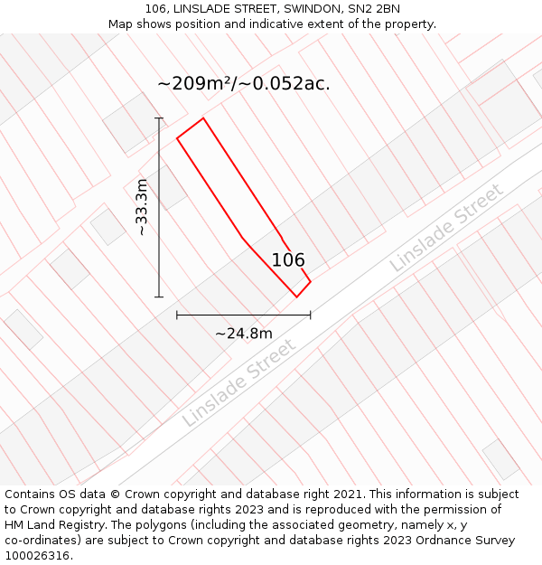 106, LINSLADE STREET, SWINDON, SN2 2BN: Plot and title map