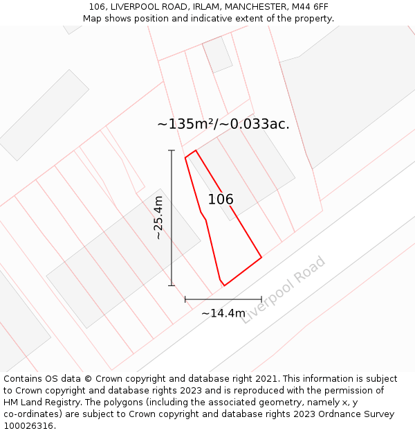 106, LIVERPOOL ROAD, IRLAM, MANCHESTER, M44 6FF: Plot and title map