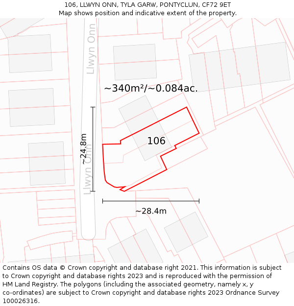 106, LLWYN ONN, TYLA GARW, PONTYCLUN, CF72 9ET: Plot and title map