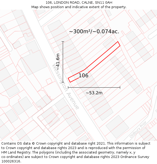 106, LONDON ROAD, CALNE, SN11 0AH: Plot and title map