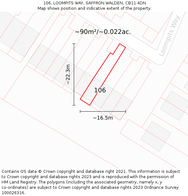 106, LOOMPITS WAY, SAFFRON WALDEN, CB11 4DN: Plot and title map