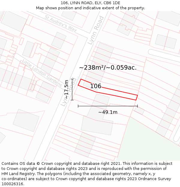 106, LYNN ROAD, ELY, CB6 1DE: Plot and title map