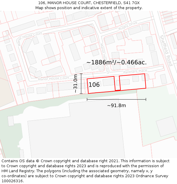 106, MANOR HOUSE COURT, CHESTERFIELD, S41 7GX: Plot and title map