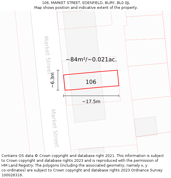 106, MARKET STREET, EDENFIELD, BURY, BL0 0JL: Plot and title map