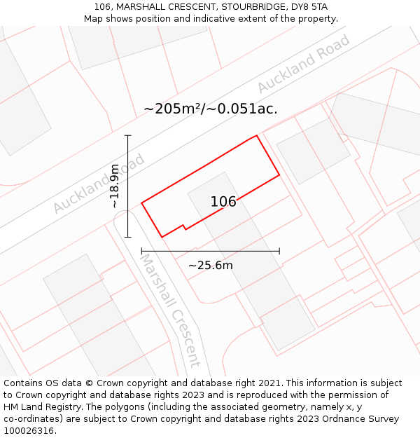 106, MARSHALL CRESCENT, STOURBRIDGE, DY8 5TA: Plot and title map