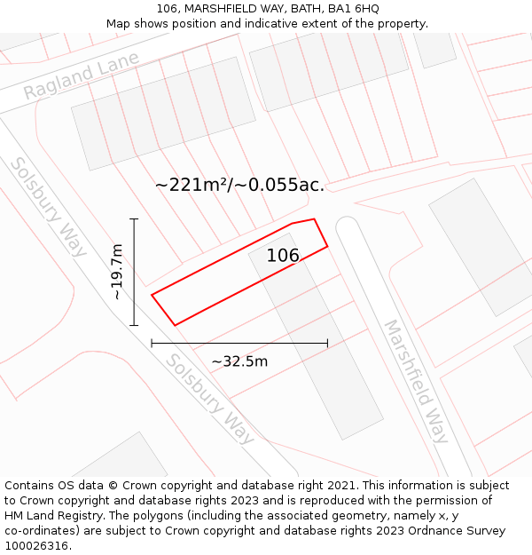 106, MARSHFIELD WAY, BATH, BA1 6HQ: Plot and title map