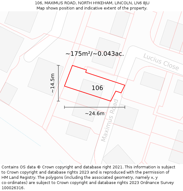 106, MAXIMUS ROAD, NORTH HYKEHAM, LINCOLN, LN6 8JU: Plot and title map