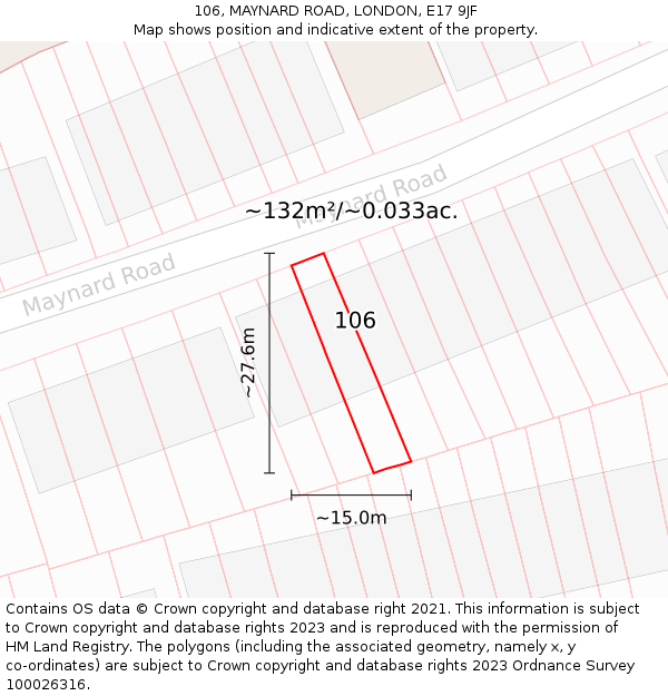 106, MAYNARD ROAD, LONDON, E17 9JF: Plot and title map