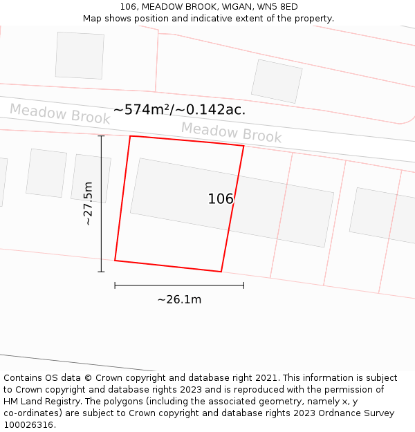 106, MEADOW BROOK, WIGAN, WN5 8ED: Plot and title map