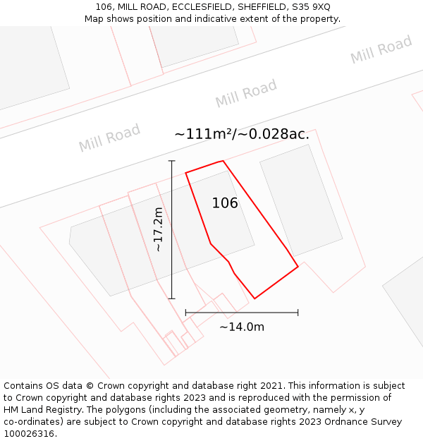 106, MILL ROAD, ECCLESFIELD, SHEFFIELD, S35 9XQ: Plot and title map